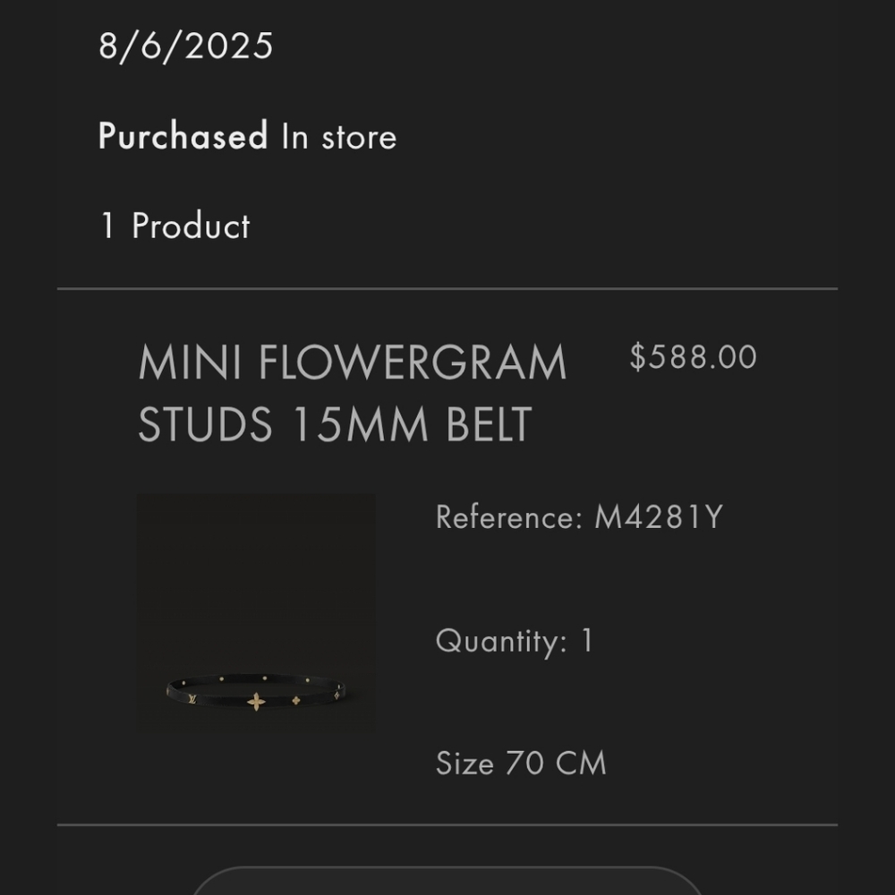 Louis Vuitton Slim Black Leather 70 cm Belt with Gold Fleur Charm  15 mm - Picture 6 of 6